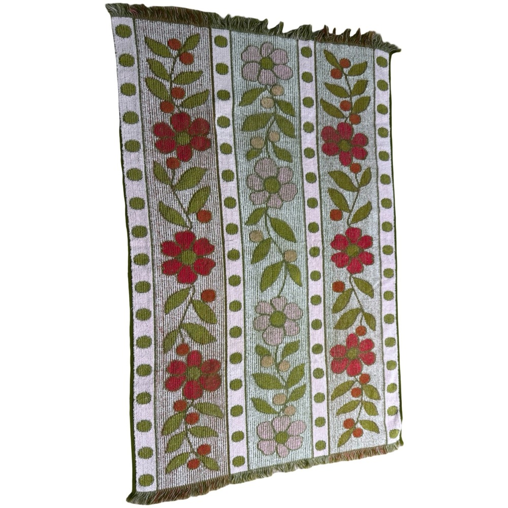 Vintage 70s Cannon Royal Family Bath Towel Mod Floral Cotton USA + Bonus